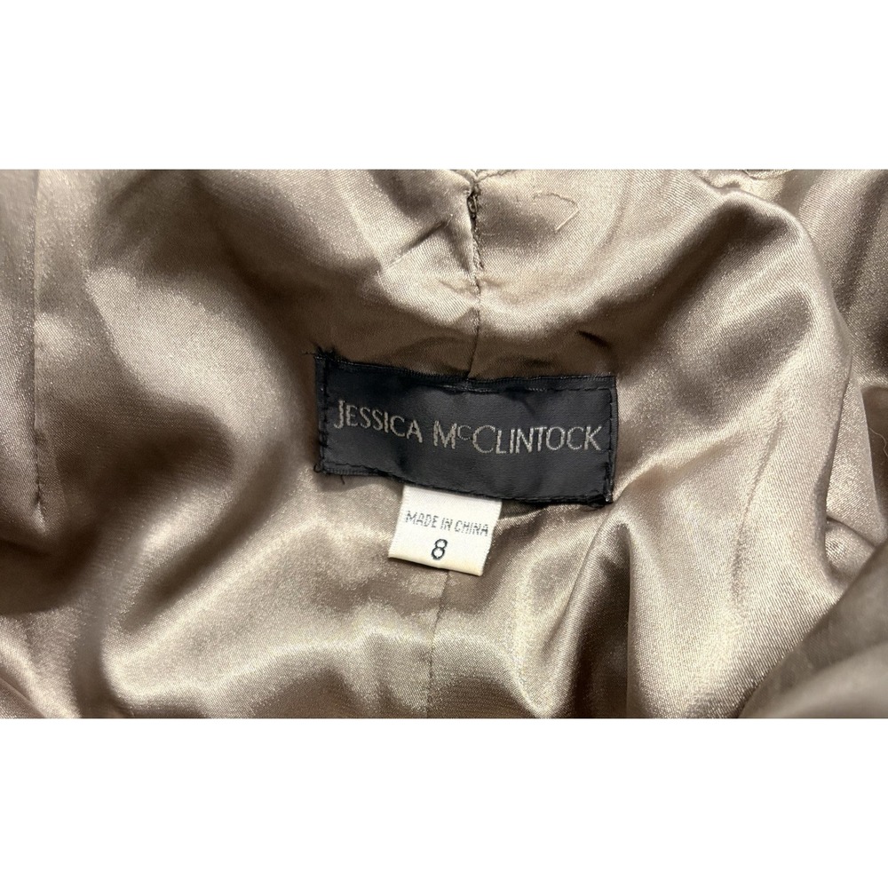 Jessica McClintock Cocktail Dress 8 Mini Satin Silver Gold Bubble Hem Party VTG - Picture 12 of 12
